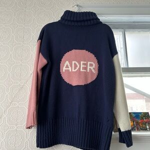 Ader Navy and Pink Cowl Neck Sweater